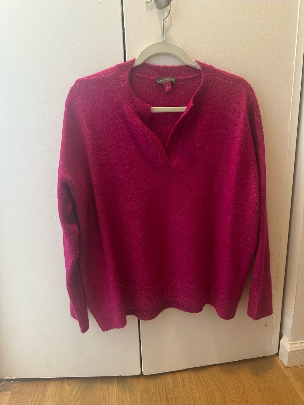 Vince Camuto Fuchsia Split V-Neck Sweater